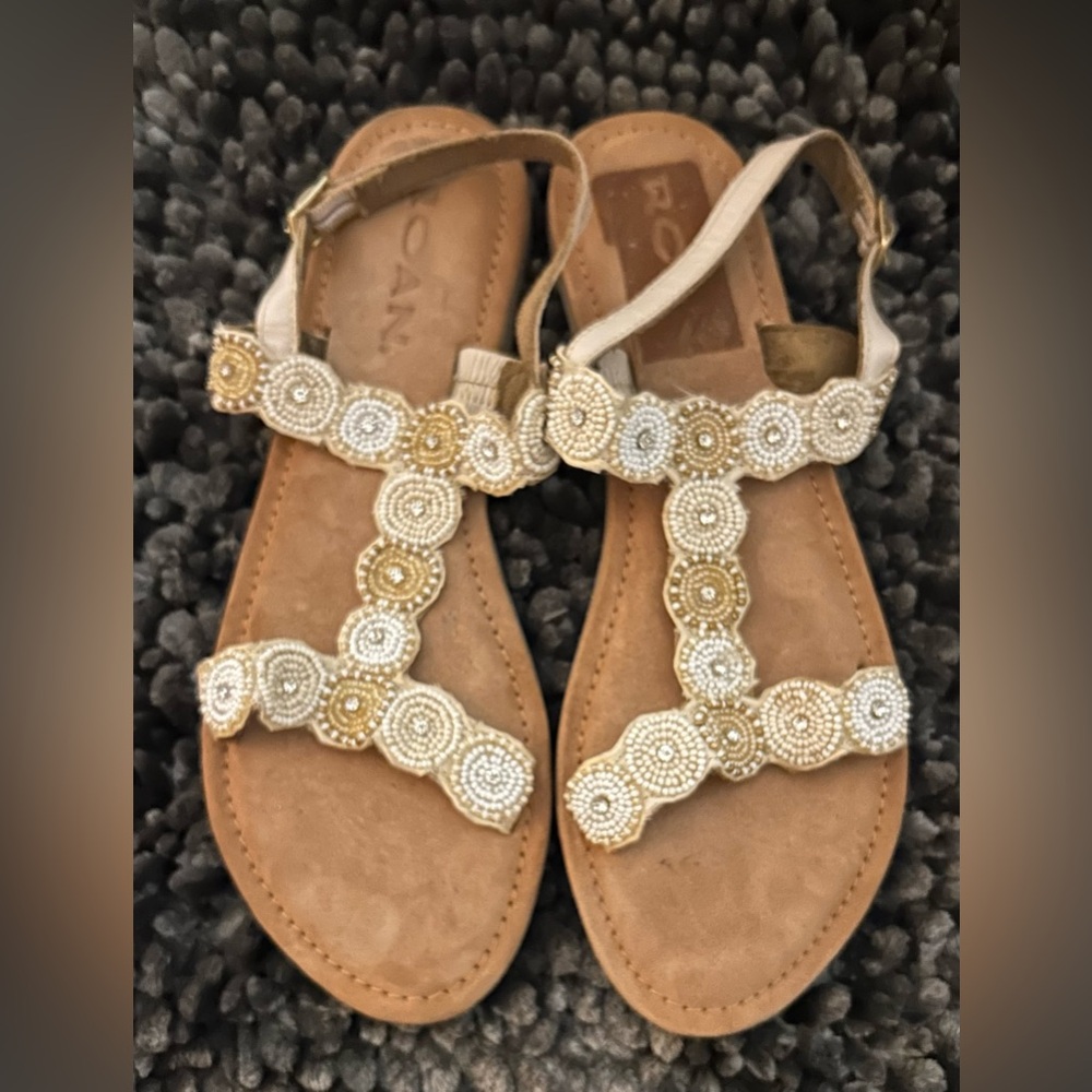 Bed Stu Roan Quarrel Scoop Bead Leather Flat Sandals Shoes Size 10
